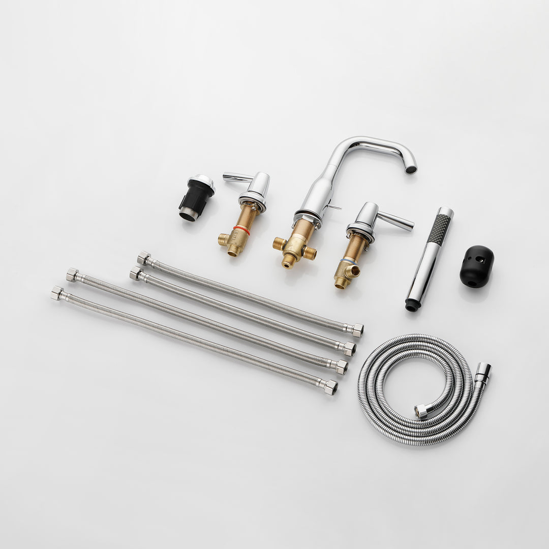Tub Filler Waterfall Tub Faucet Deck Mount Bathtub Faucets Brass 4 Holes Bathroom Faucets with Handheld Shower Chrome