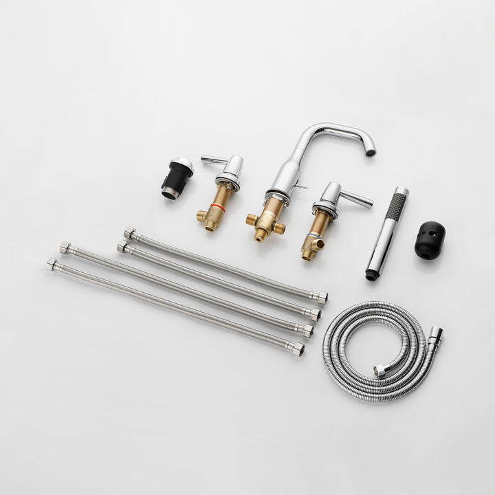 Tub Filler Waterfall Tub Faucet Deck Mount Bathtub Faucets Brass 4 Holes Bathroom Faucets with Handheld Shower Chrome