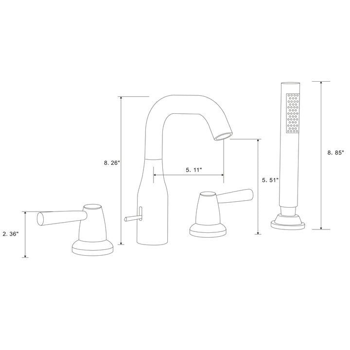 Tub Filler Waterfall Tub Faucet Deck Mount Bathtub Faucets Brass 4 Holes Bathroom Faucets with Handheld Shower Chrome