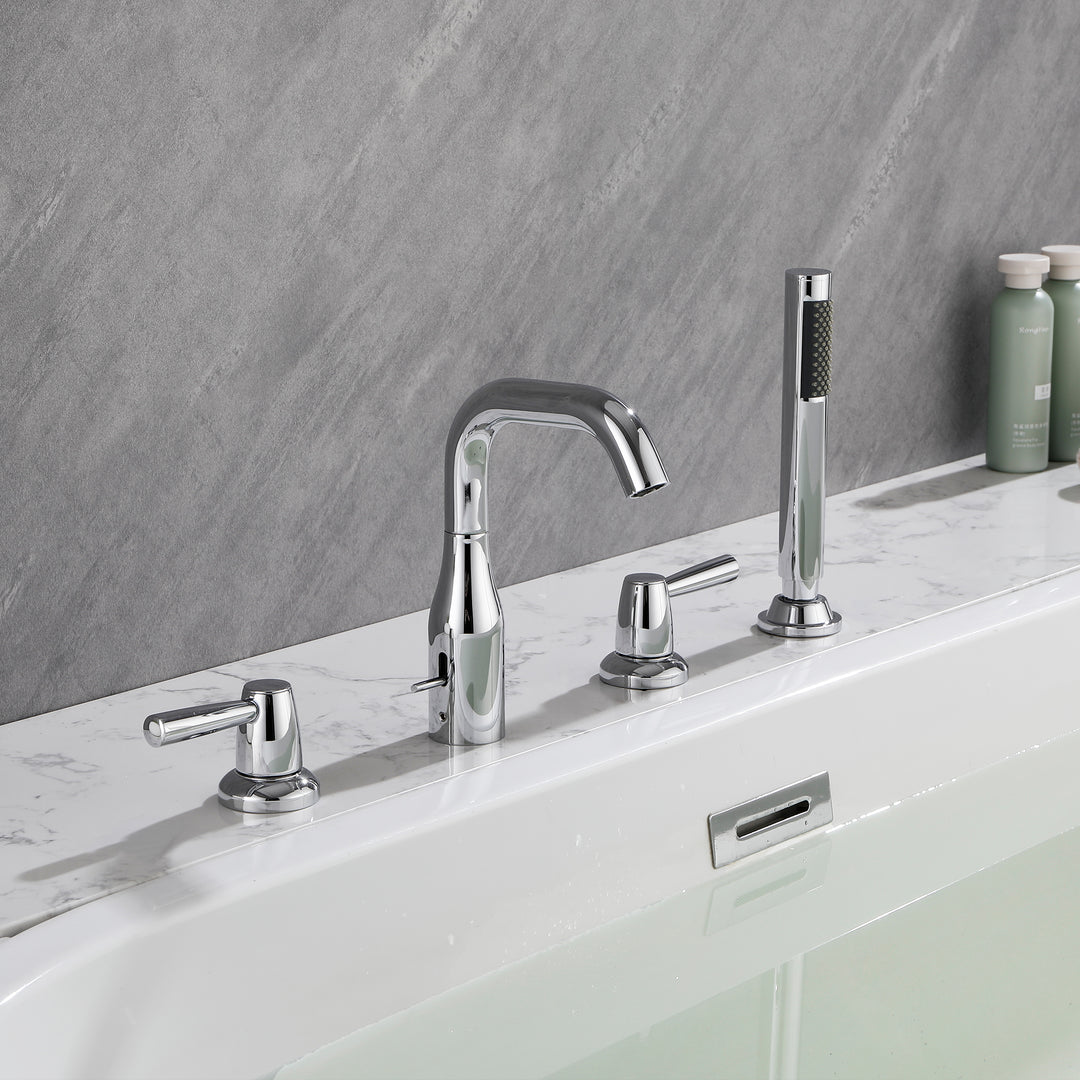 Tub Filler Waterfall Tub Faucet Deck Mount Bathtub Faucets Brass 4 Holes Bathroom Faucets with Handheld Shower Chrome