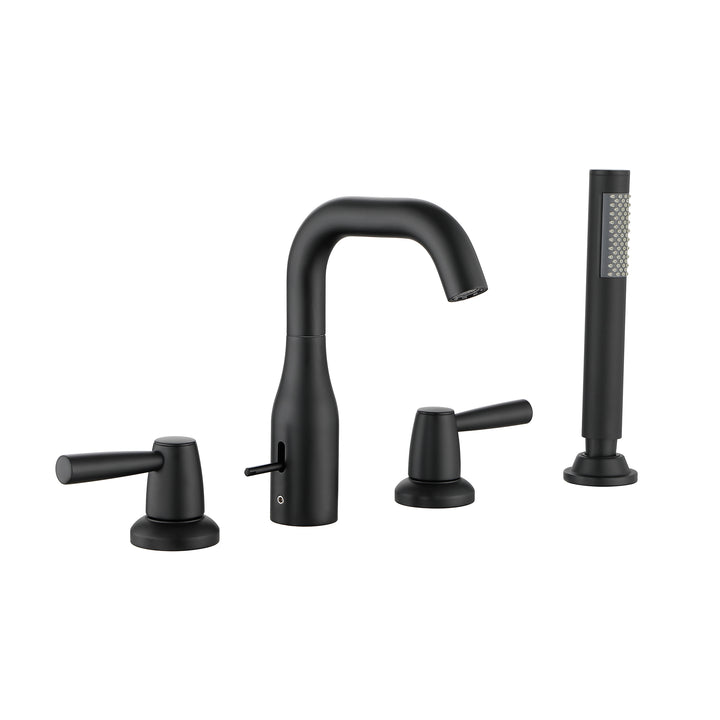 Tub Filler Waterfall Tub Faucet Deck Mount Bathtub Faucets Brass 4 Holes Bathroom Faucets with Handheld Shower Matte Black