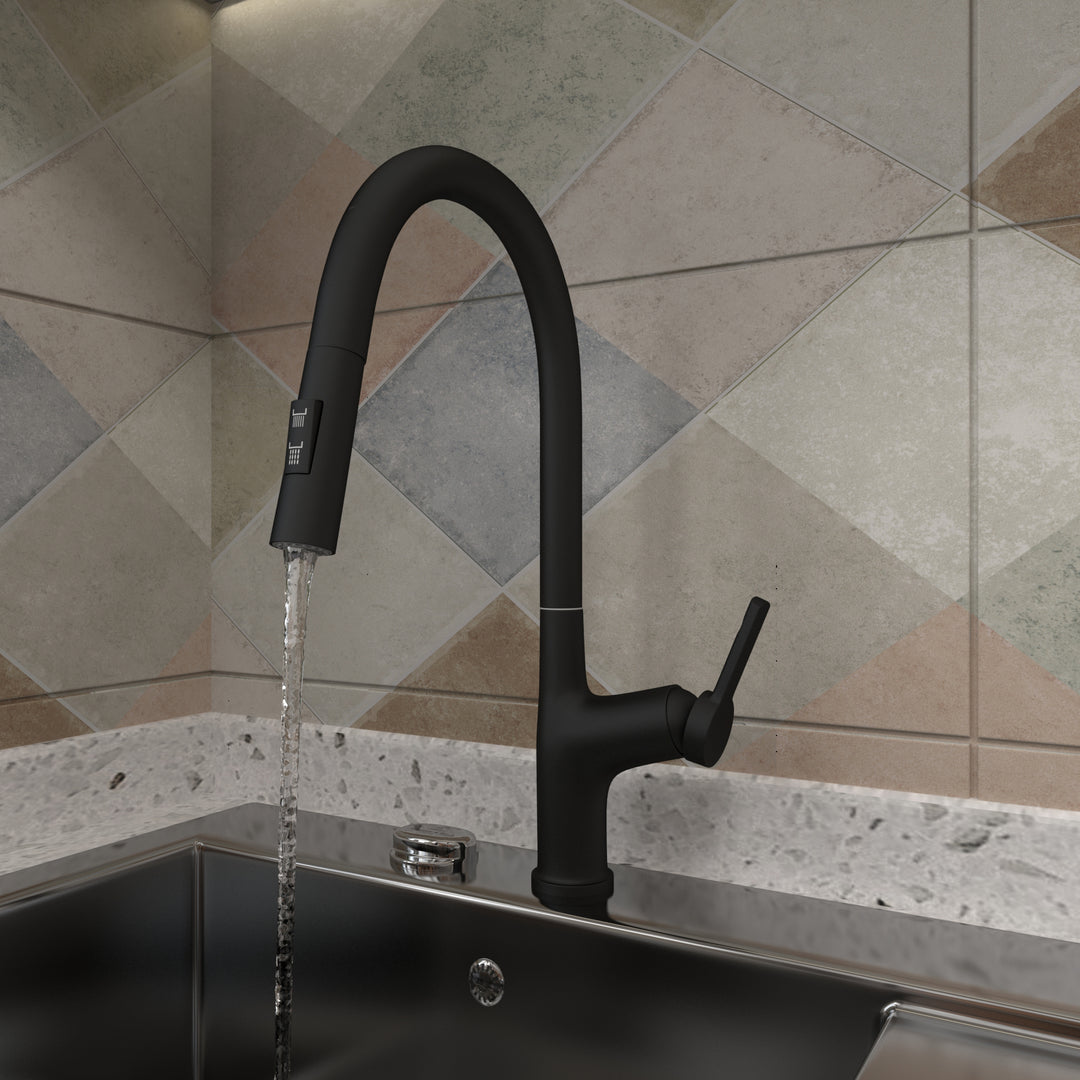 Kitchen Faucet with Pull Down Sprayer, High Arc Single Handle Kitchen Sink Faucet, Pull Out Kitchen Faucet Single Hole, Matte Black