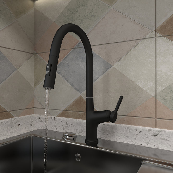 Kitchen Faucet with Pull Down Sprayer, High Arc Single Handle Kitchen Sink Faucet, Pull Out Kitchen Faucet Single Hole, Matte Black