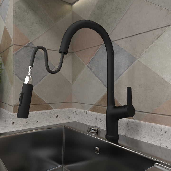 Kitchen Faucet with Pull Down Sprayer, High Arc Single Handle Kitchen Sink Faucet, Pull Out Kitchen Faucet Single Hole, Matte Black
