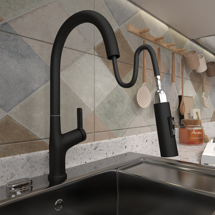Kitchen Faucet with Pull Down Sprayer, High Arc Single Handle Kitchen Sink Faucet, Pull Out Kitchen Faucet Single Hole, Matte Black
