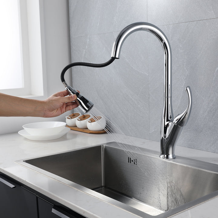 Kitchen Faucet with Pull Down Sprayer, High Arc Single Handle Kitchen Sink Faucet, Pull Out Kitchen Faucet, Chrome