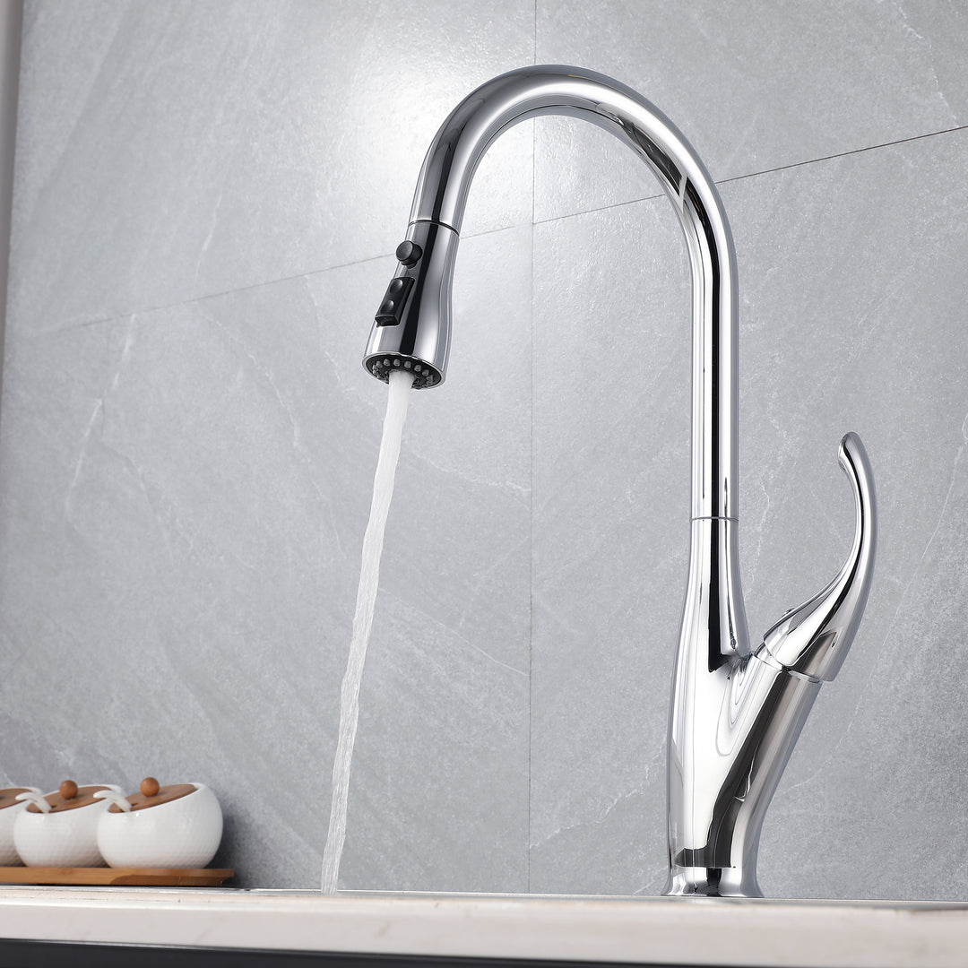 Kitchen Faucet with Pull Down Sprayer, High Arc Single Handle Kitchen Sink Faucet, Pull Out Kitchen Faucet, Chrome