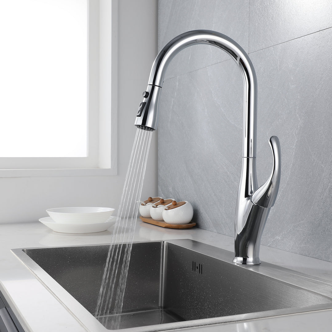 Kitchen Faucet with Pull Down Sprayer, High Arc Single Handle Kitchen Sink Faucet, Pull Out Kitchen Faucet, Chrome