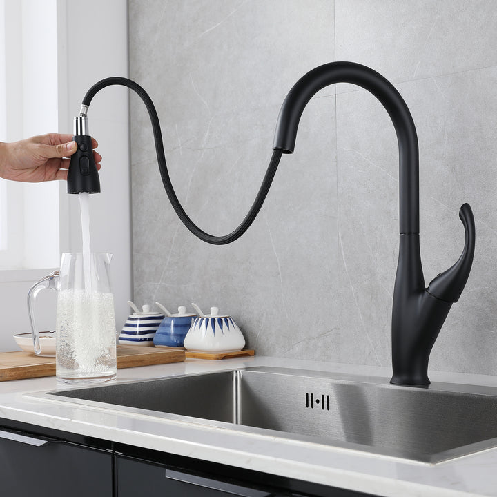 Kitchen Faucet with Pull Down Sprayer, High Arc Single Handle Kitchen Sink Faucet, Pull Out Kitchen Faucet, Matte Black