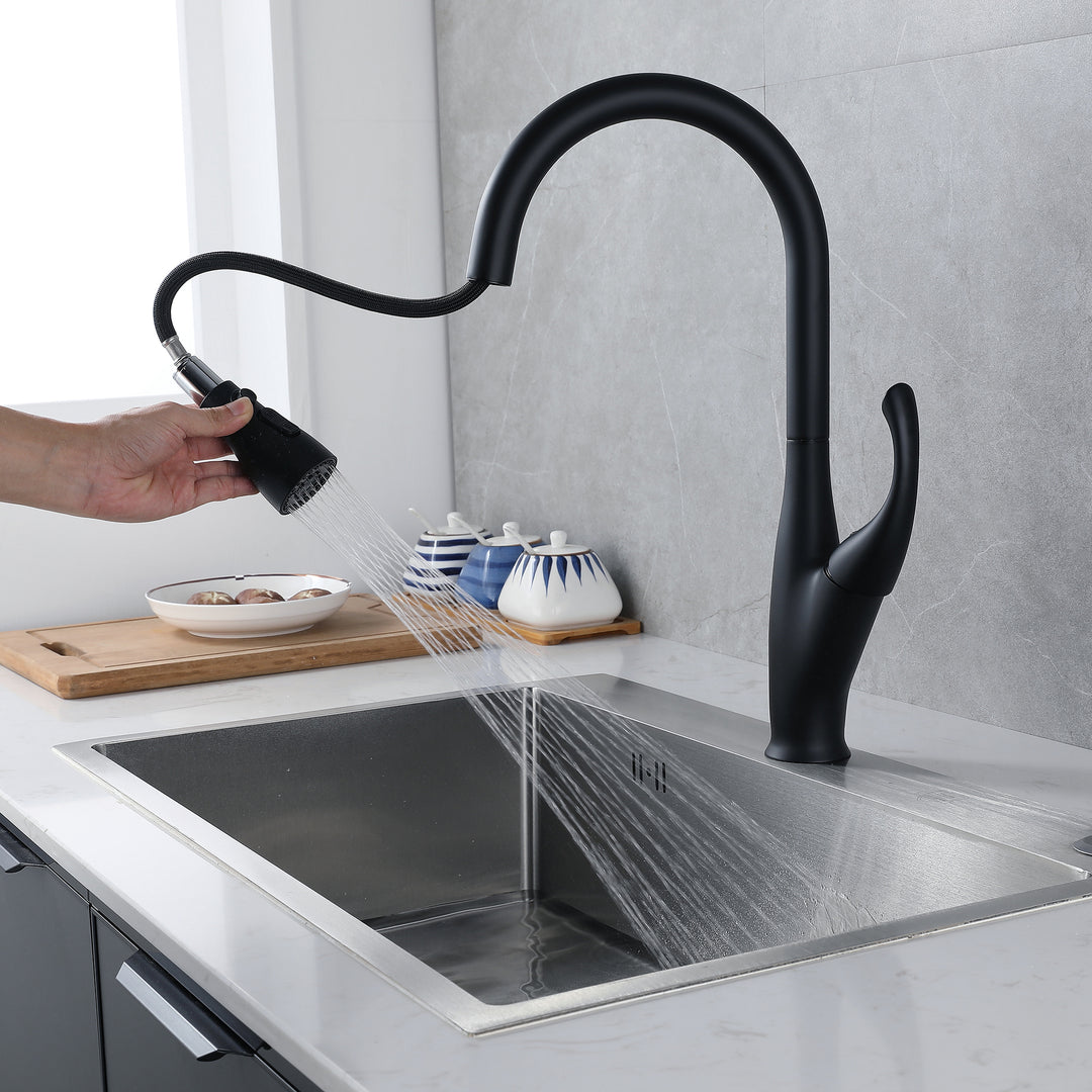 Kitchen Faucet with Pull Down Sprayer, High Arc Single Handle Kitchen Sink Faucet, Pull Out Kitchen Faucet, Matte Black