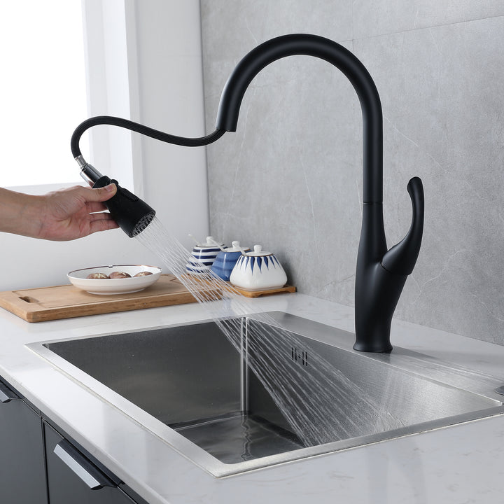 Kitchen Faucet with Pull Down Sprayer, High Arc Single Handle Kitchen Sink Faucet, Pull Out Kitchen Faucet, Matte Black