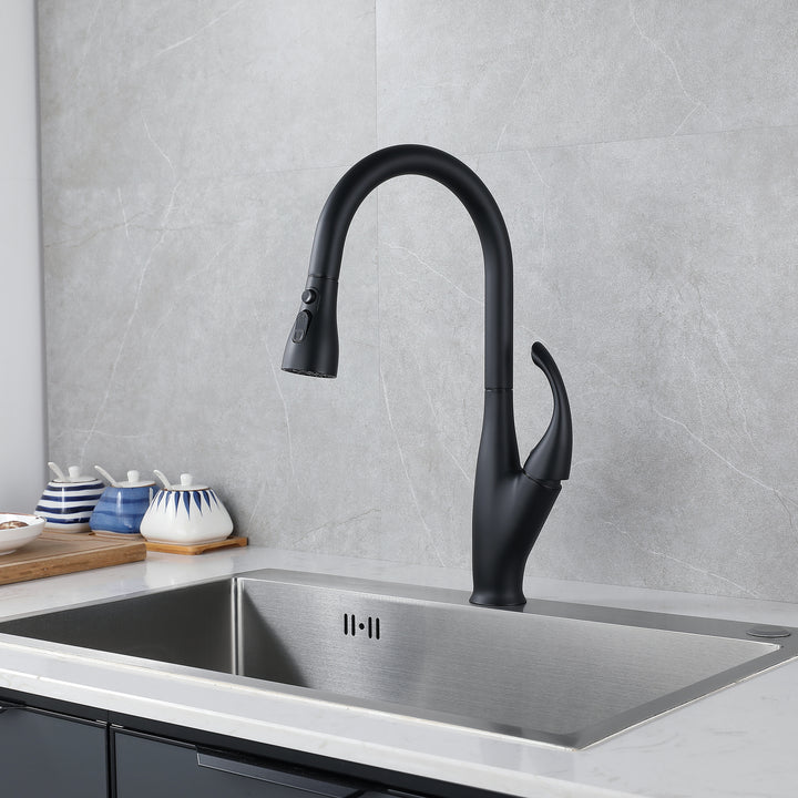 Kitchen Faucet with Pull Down Sprayer, High Arc Single Handle Kitchen Sink Faucet, Pull Out Kitchen Faucet, Matte Black