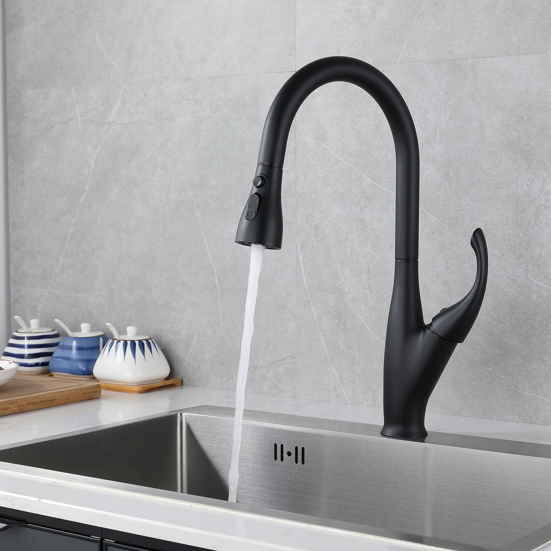 Kitchen Faucet with Pull Down Sprayer, High Arc Single Handle Kitchen Sink Faucet, Pull Out Kitchen Faucet, Matte Black