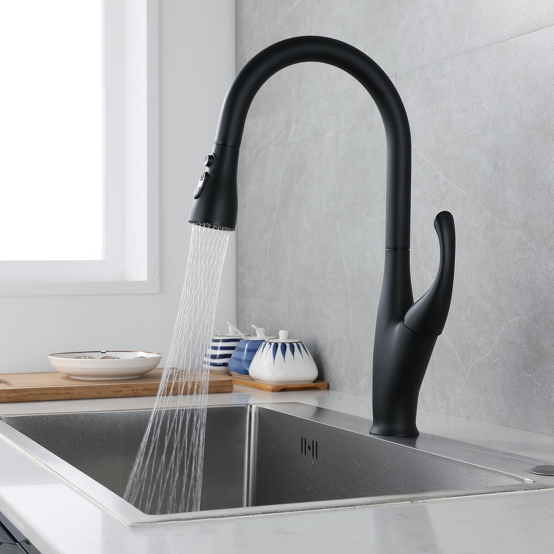 Kitchen Faucet with Pull Down Sprayer, High Arc Single Handle Kitchen Sink Faucet, Pull Out Kitchen Faucet, Matte Black