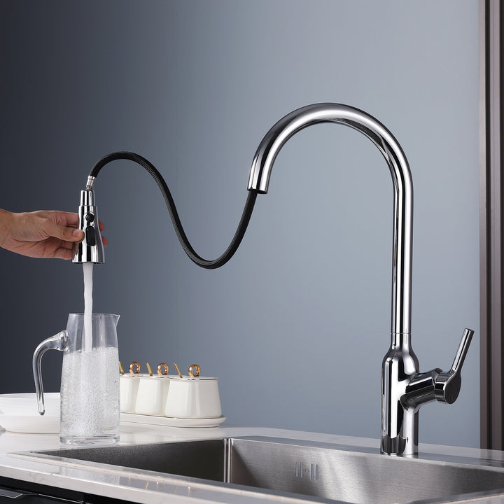 Kitchen Faucet with Pull Down Sprayer, High Arc Single Handle Kitchen Sink Faucet, Pull Out Kitchen Faucet, Chrome