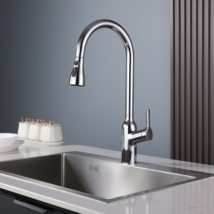 Kitchen Faucet with Pull Down Sprayer, High Arc Single Handle Kitchen Sink Faucet, Pull Out Kitchen Faucet, Chrome