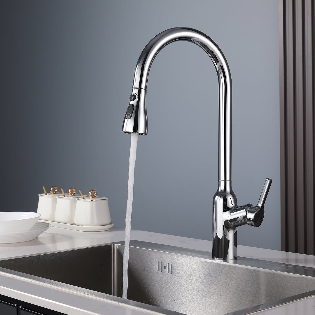 Kitchen Faucet with Pull Down Sprayer, High Arc Single Handle Kitchen Sink Faucet, Pull Out Kitchen Faucet, Chrome