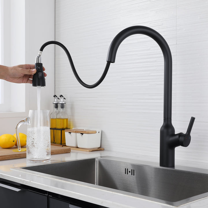 Kitchen Faucet with Pull Down Sprayer, High Arc Single Handle Kitchen Sink Faucet, Pull Out Kitchen Faucet, Matte Black