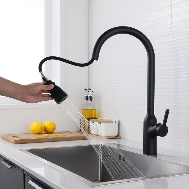 Kitchen Faucet with Pull Down Sprayer, High Arc Single Handle Kitchen Sink Faucet, Pull Out Kitchen Faucet, Matte Black