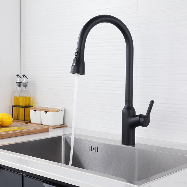 Kitchen Faucet with Pull Down Sprayer, High Arc Single Handle Kitchen Sink Faucet, Pull Out Kitchen Faucet, Matte Black