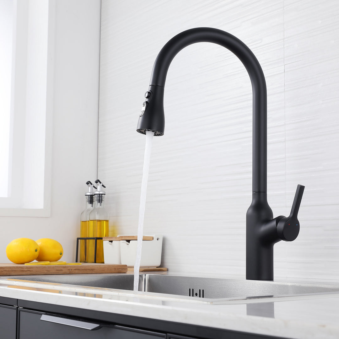 Kitchen Faucet with Pull Down Sprayer, High Arc Single Handle Kitchen Sink Faucet, Pull Out Kitchen Faucet, Matte Black