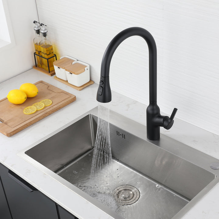 Kitchen Faucet with Pull Down Sprayer, High Arc Single Handle Kitchen Sink Faucet, Pull Out Kitchen Faucet, Matte Black