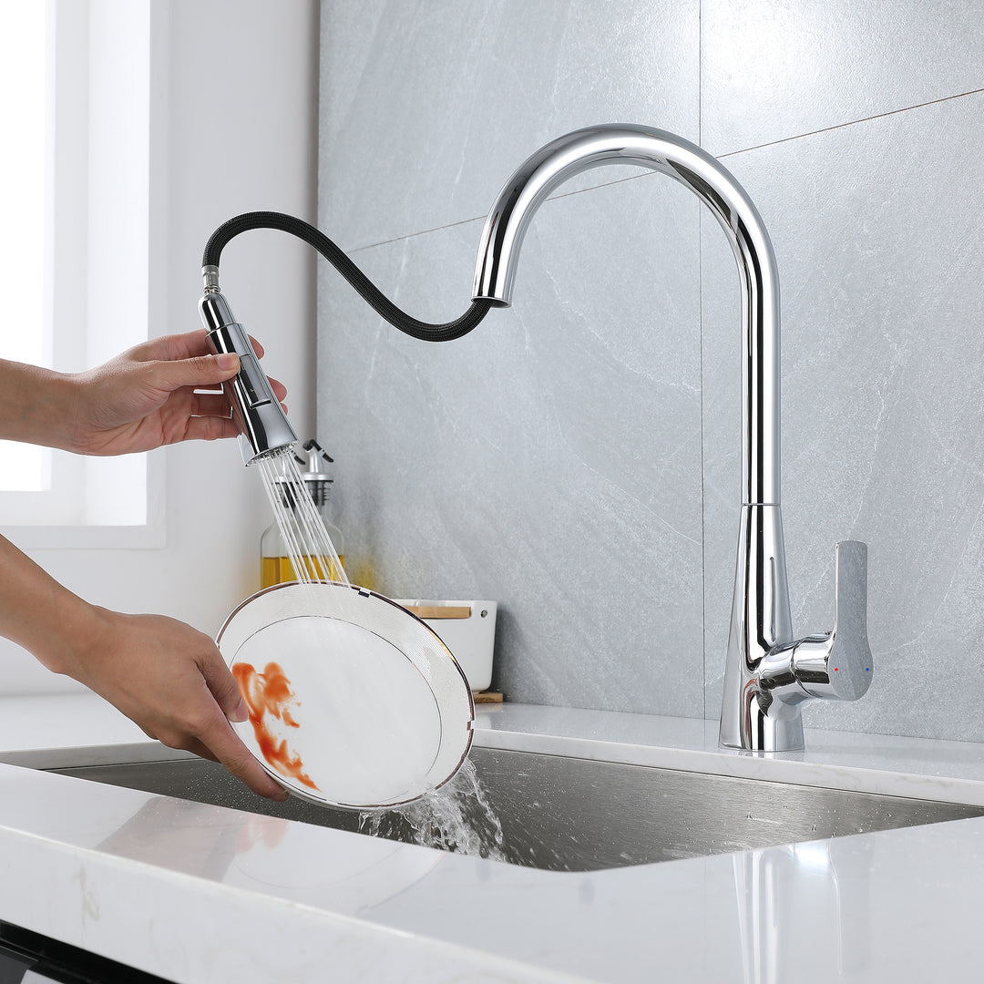 Kitchen Faucet with Pull Down Sprayer, High Arc Kitchen Sink Faucet, Pull Out Kitchen Faucet, Chrome