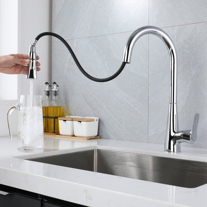 Kitchen Faucet with Pull Down Sprayer, High Arc Kitchen Sink Faucet, Pull Out Kitchen Faucet, Chrome