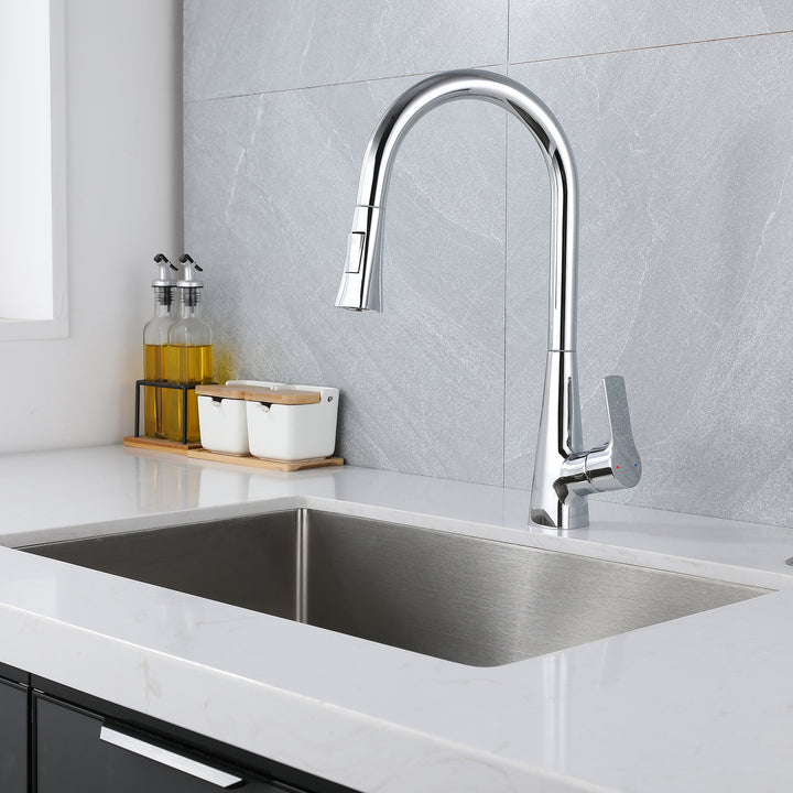 Kitchen Faucet with Pull Down Sprayer, High Arc Kitchen Sink Faucet, Pull Out Kitchen Faucet, Chrome