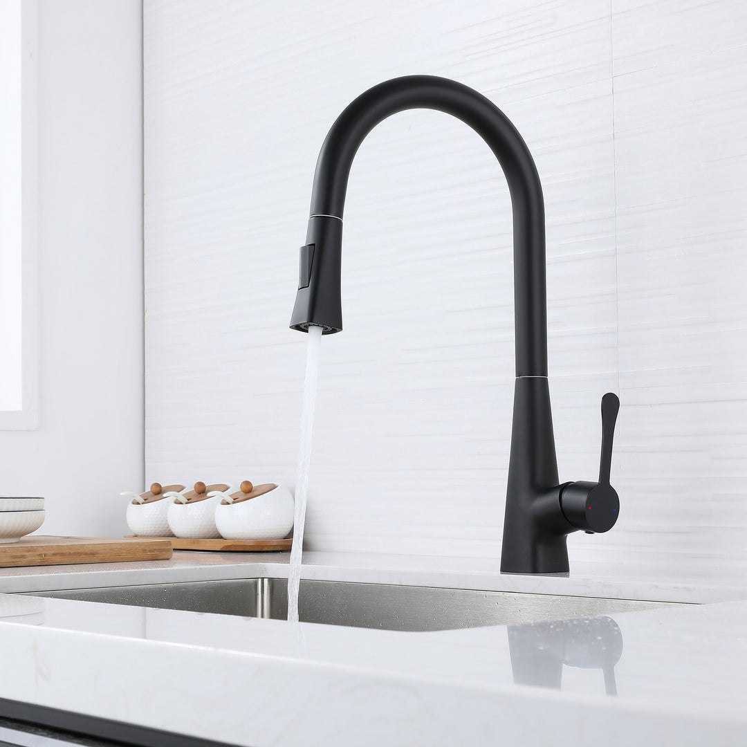 Kitchen Faucet with Pull Down Sprayer, High Arc Kitchen Sink Faucet, Pull Out Kitchen Faucet, Matte Black