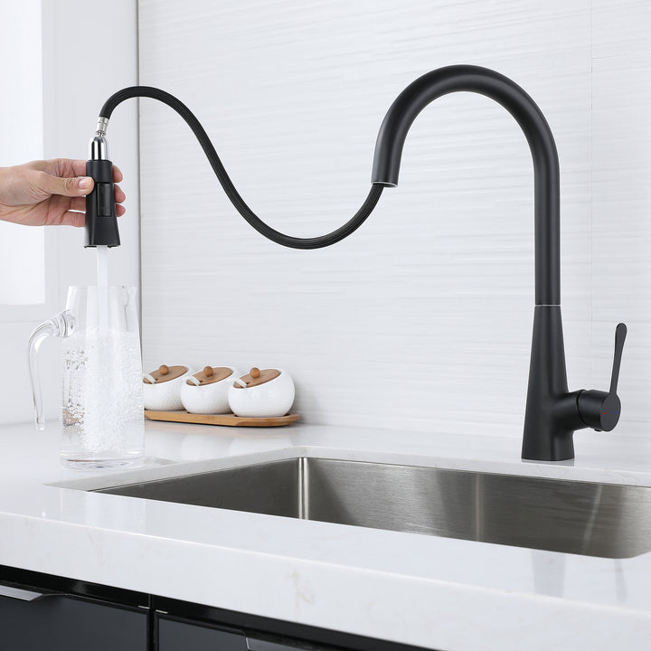 Kitchen Faucet with Pull Down Sprayer, High Arc Kitchen Sink Faucet, Pull Out Kitchen Faucet, Matte Black