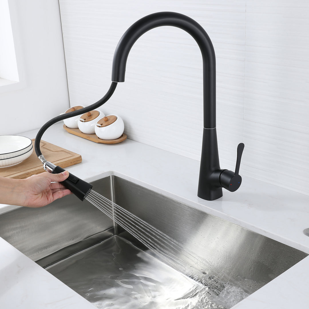 Kitchen Faucet with Pull Down Sprayer, High Arc Kitchen Sink Faucet, Pull Out Kitchen Faucet, Matte Black