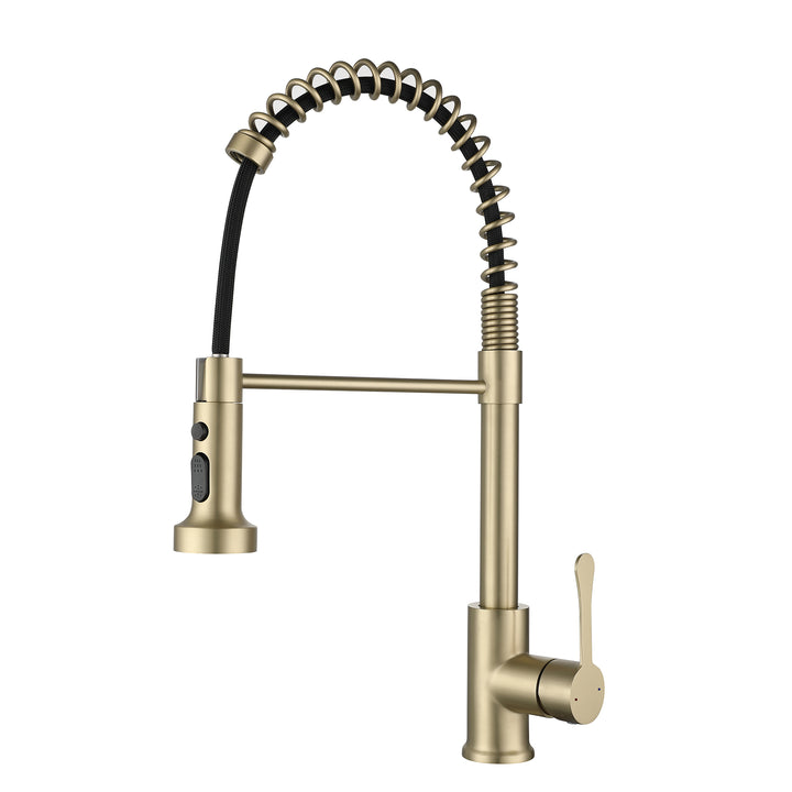 Kitchen Faucets with Pull Down Sprayer, Single Handle Kitchen Sink Faucets, Pull Out Spring Kitchen Faucet, Golden Brushed
