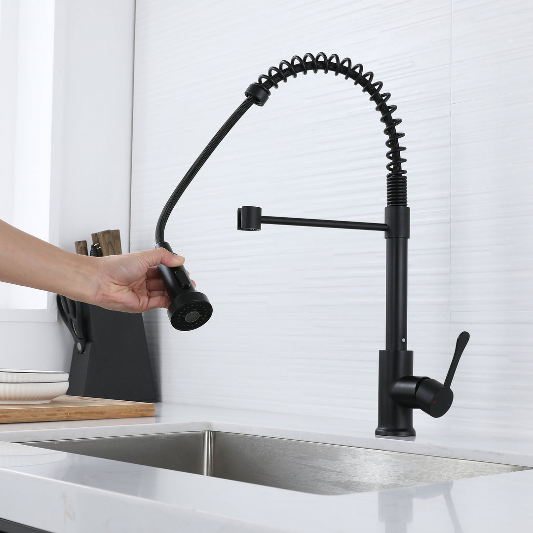 Kitchen Faucets with Pull Down Sprayer, Single Handle Kitchen Sink Faucets, Pull Out Spring Kitchen Faucet, Matte Black