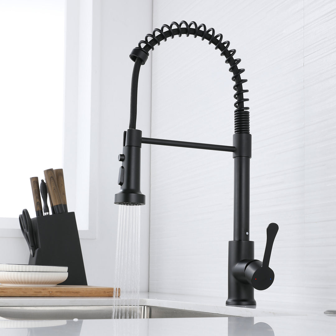 Kitchen Faucets with Pull Down Sprayer, Single Handle Kitchen Sink Faucets, Pull Out Spring Kitchen Faucet, Matte Black