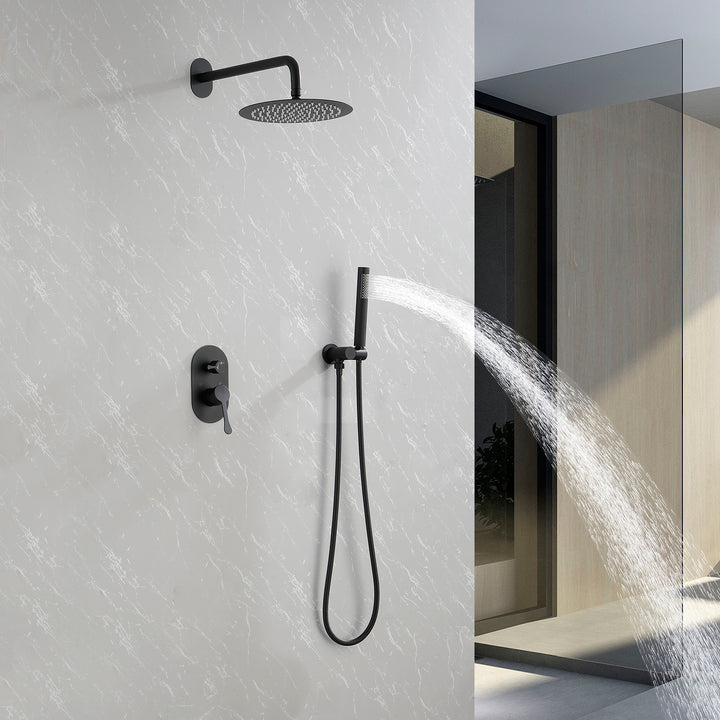 10 Inch Shower System Shower Combo Set Wall Mount Bathroom Faucets with Rainfall Shower Head and Hand Shower Matte Black