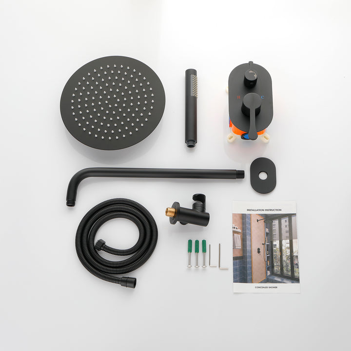 10 Inch Shower System Shower Combo Set Wall Mount Bathroom Faucets with Rainfall Shower Head and Hand Shower Matte Black