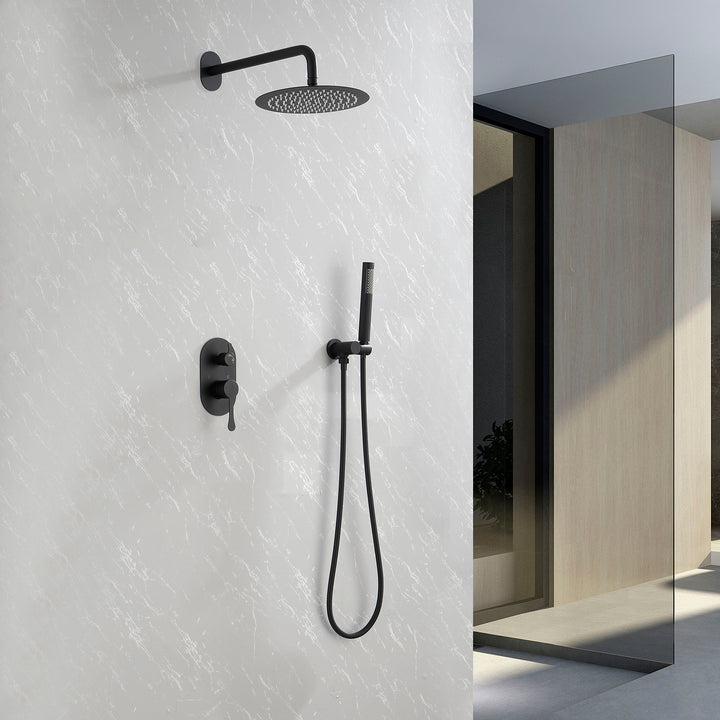 10 Inch Shower System Shower Combo Set Wall Mount Bathroom Faucets with Rainfall Shower Head and Hand Shower Matte Black