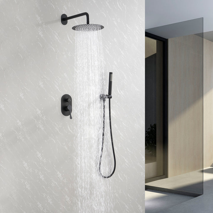 10 Inch Shower System Shower Combo Set Wall Mount Bathroom Faucets with Rainfall Shower Head and Hand Shower Matte Black