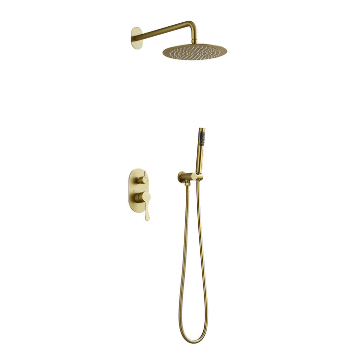 10 Inch Shower System Shower Combo Set Wall Mount Bathroom Faucets with Rainfall Shower Head and Hand Shower Golden Brushed