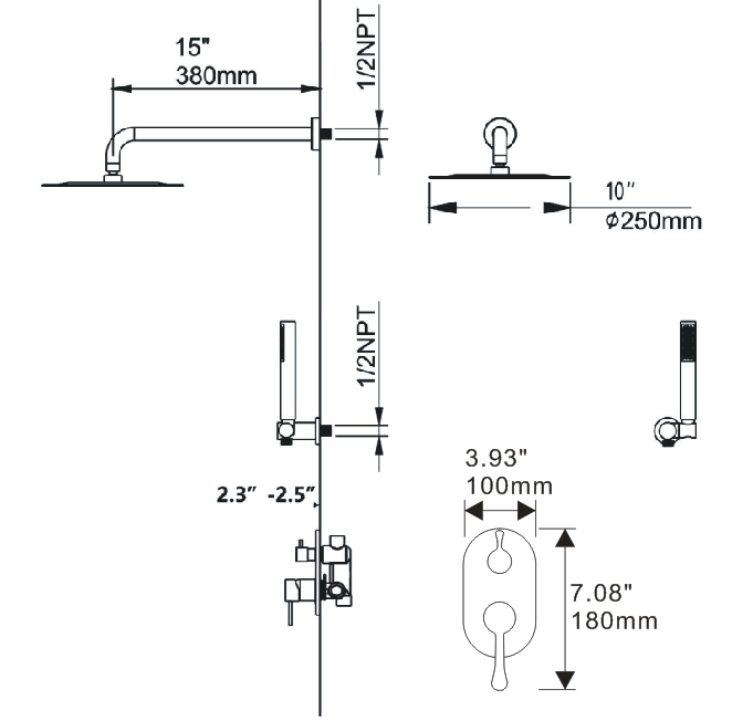 10 Inch Shower System Shower Combo Set Wall Mount Bathroom Faucets with Rainfall Shower Head and Hand Shower Golden Brushed