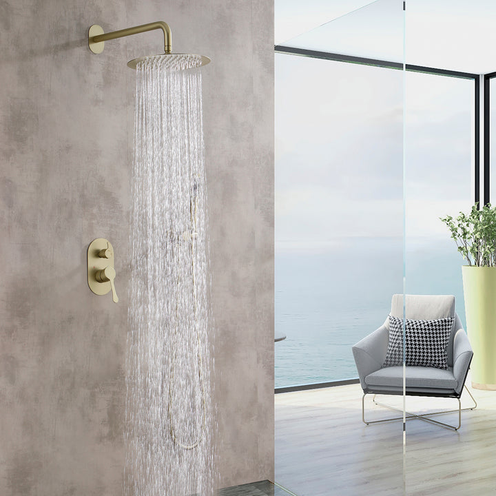 10 Inch Shower System Shower Combo Set Wall Mount Bathroom Faucets with Rainfall Shower Head and Hand Shower Golden Brushed