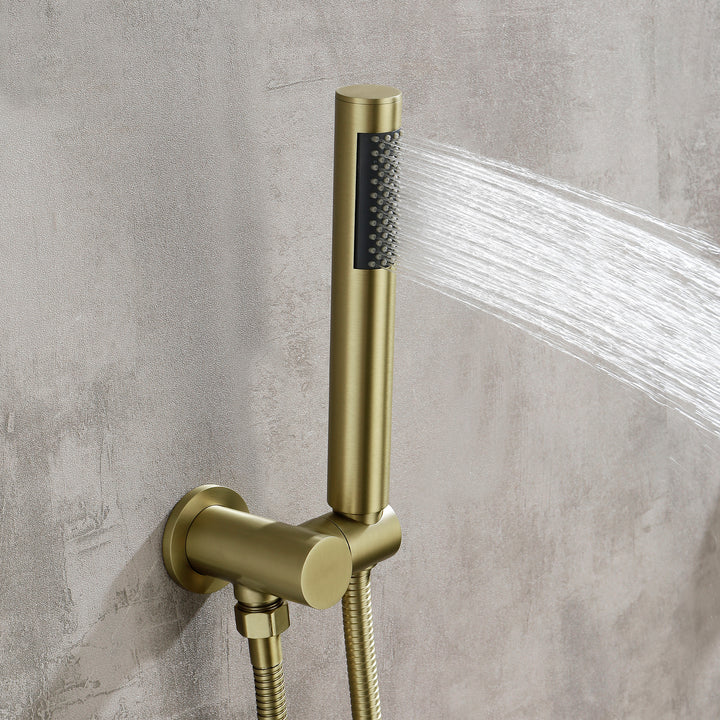 10 Inch Shower System Shower Combo Set Wall Mount Bathroom Faucets with Rainfall Shower Head and Hand Shower Golden Brushed