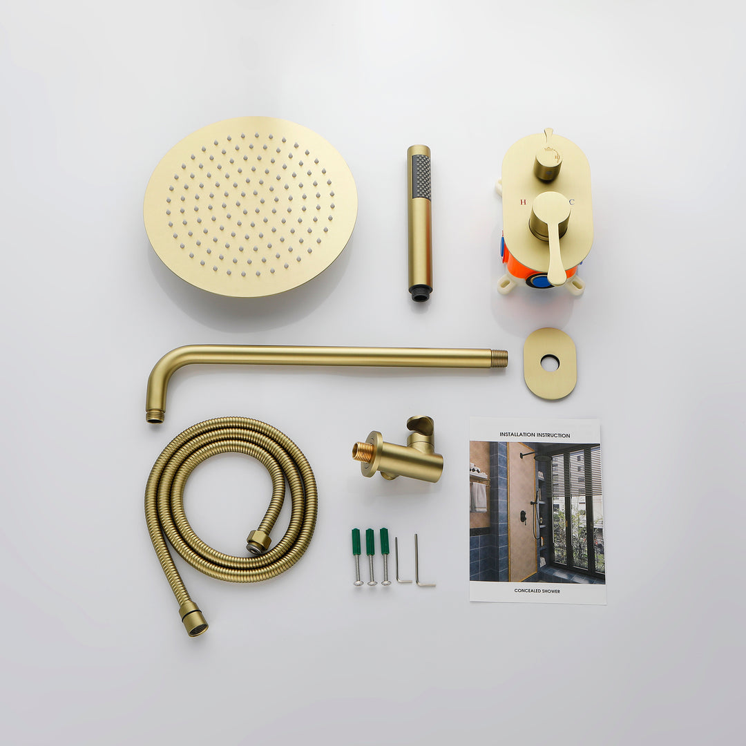 10 Inch Shower System Shower Combo Set Wall Mount Bathroom Faucets with Rainfall Shower Head and Hand Shower Golden Brushed
