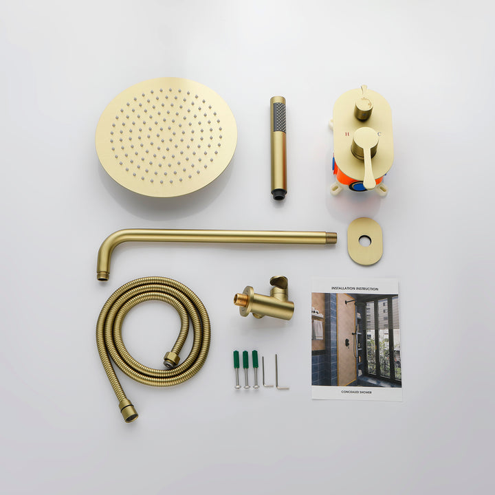 10 Inch Shower System Shower Combo Set Wall Mount Bathroom Faucets with Rainfall Shower Head and Hand Shower Golden Brushed