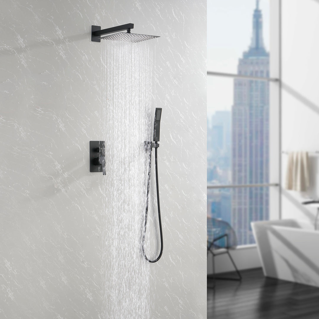10 Inch Shower System, Bathroom Rain Shower Head with Handheld Combo Set, Wall Mounted Rainfall Shower Head Shower Faucet, Matte Black