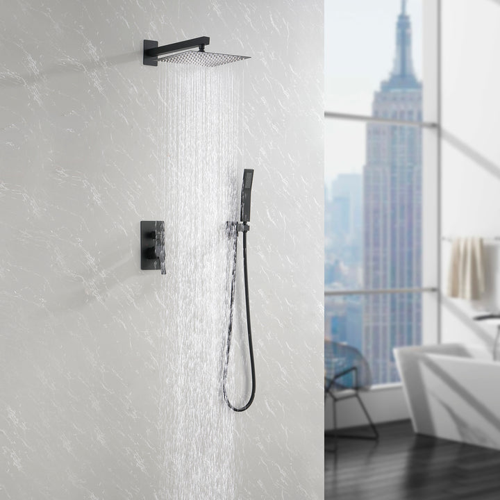10 Inch Shower System, Bathroom Rain Shower Head with Handheld Combo Set, Wall Mounted Rainfall Shower Head Shower Faucet, Matte Black