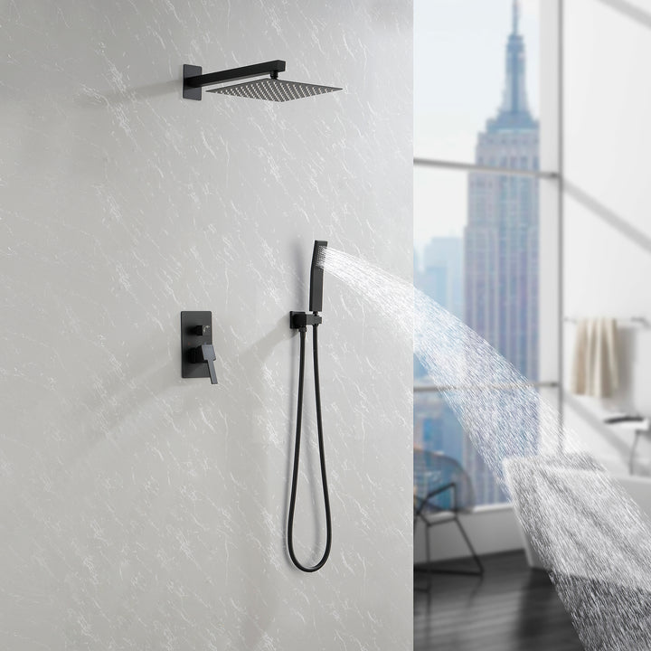 10 Inch Shower System, Bathroom Rain Shower Head with Handheld Combo Set, Wall Mounted Rainfall Shower Head Shower Faucet, Matte Black