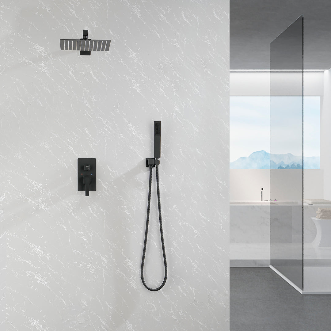 10 Inch Shower System, Bathroom Rain Shower Head with Handheld Combo Set, Wall Mounted Rainfall Shower Head Shower Faucet, Matte Black