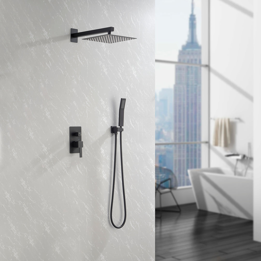10 Inch Shower System, Bathroom Rain Shower Head with Handheld Combo Set, Wall Mounted Rainfall Shower Head Shower Faucet, Matte Black